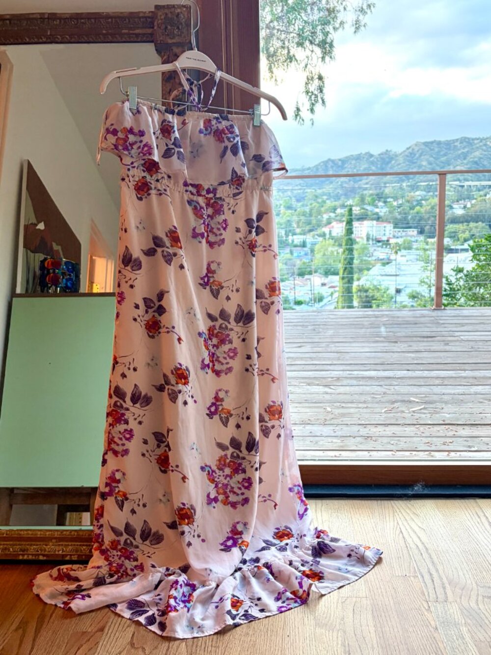 MINKPINK Floral Maxi Dress w/ Neck Tie – Romantic Boho Full-Length Dress